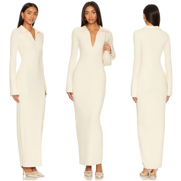 $235 THE LINE by K CANDELA MAXI RIBBED VANILLA CREAM JOAH BROWN REVOLVE SKIMS - Picture 1 of 16
